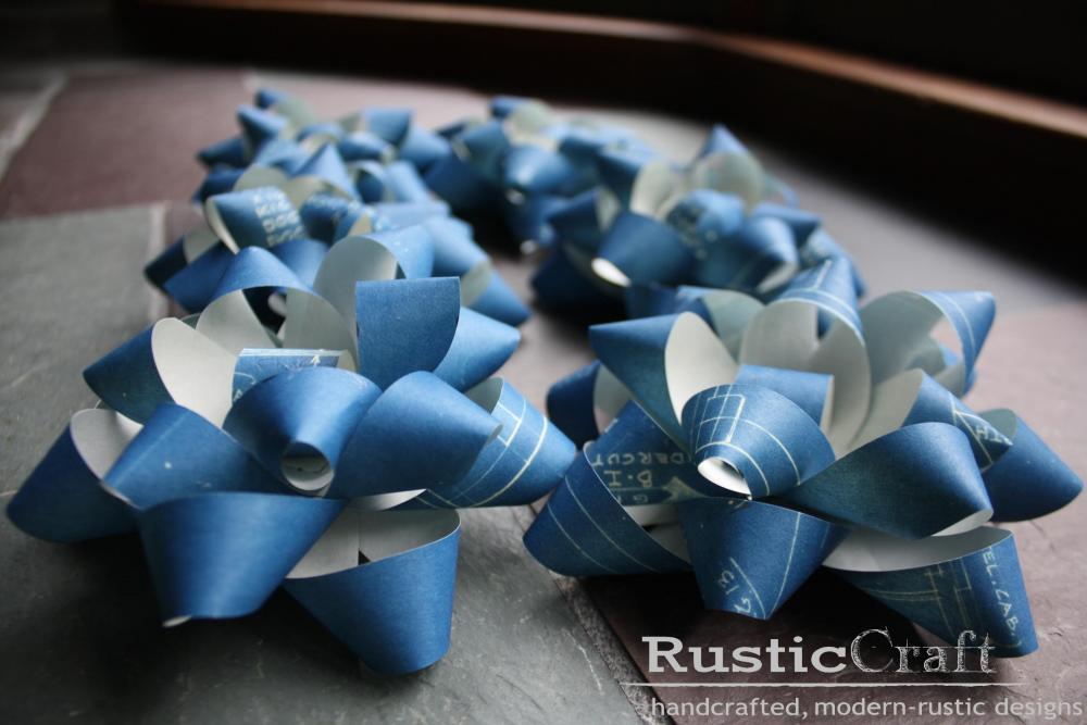 Blueprint Bows Upcycled Gift Wrap Set - Engineer, Architect, Designer, Decorator Gift - Blue - Recycled